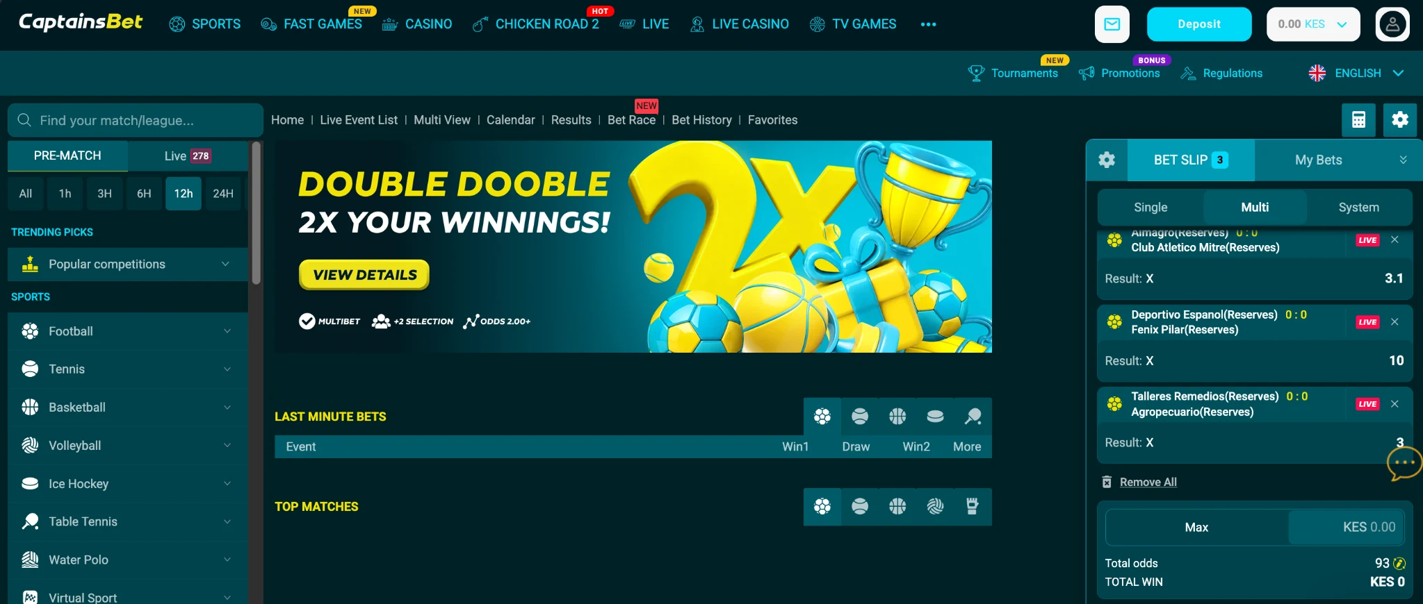 CaptainsBet Kenya sportsbook and live betting interface