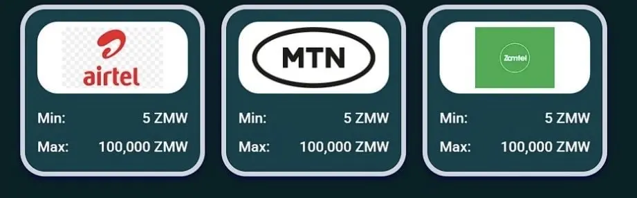 CaptainsBet Zambia payment methods showing Airtel Money, MTN Mobile Money and Zamtel